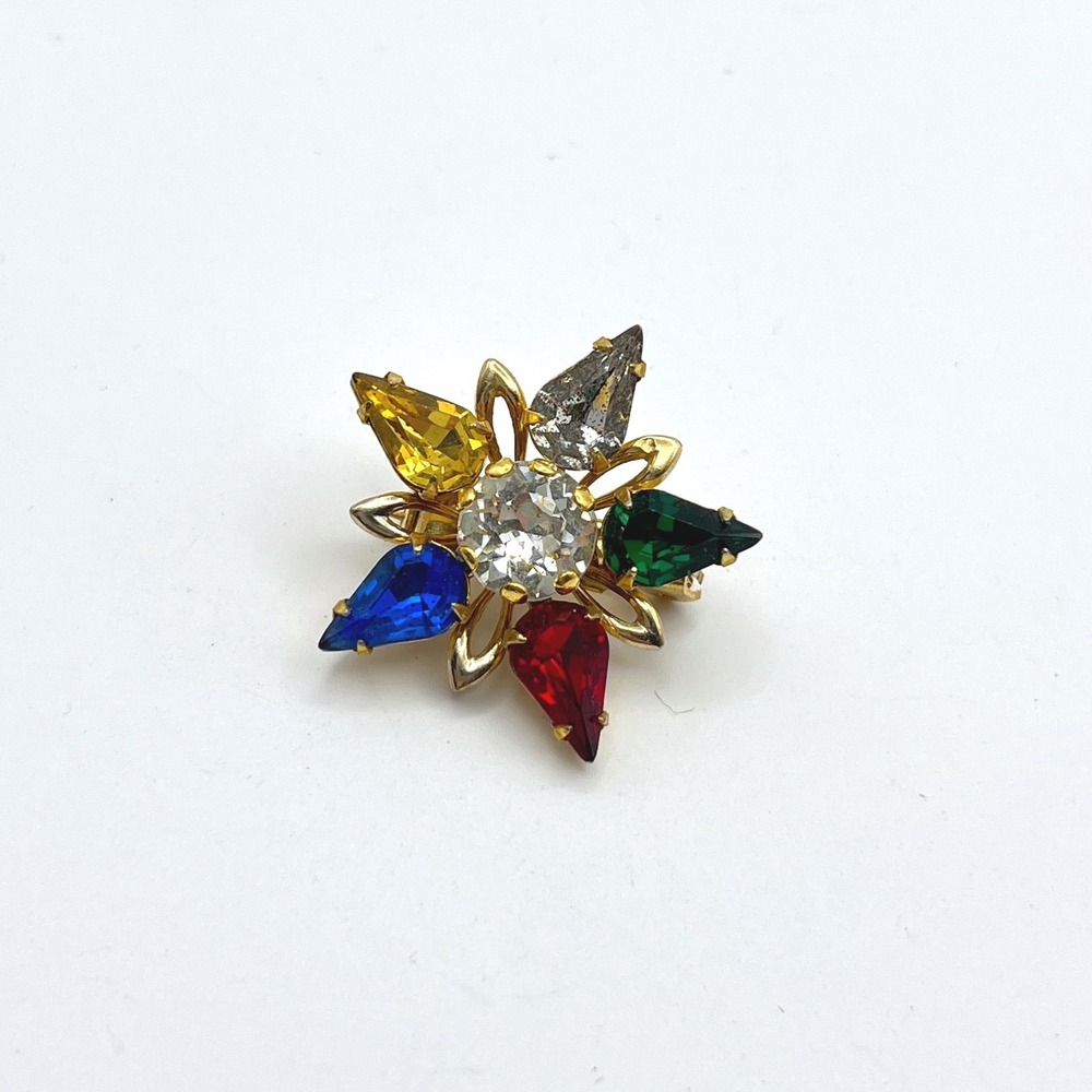 Vintage Order of the‎ Eastern Star OES Brooch Rhinestone Gold Tone Pin 1 Inch